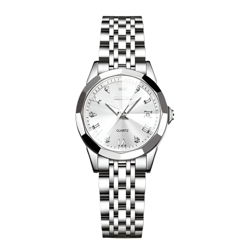 Luxury Diamond Accent Watch - Two Tone Stainless Steel With Day And Date Display