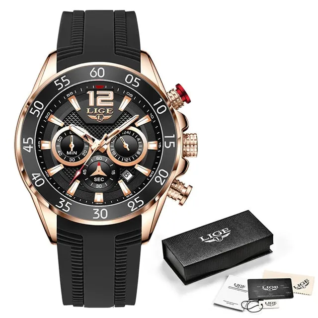 Luxury Silicone Sports Watch Men Quartz Clock Waterproof Wristwatches