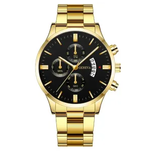 Luxury Silver Stainless Steel Quartz Wrist Watch Men Calendar