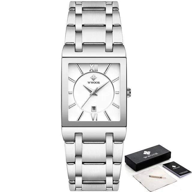 Luxury Square Blue Men's Wristwatch Stainless Steel Waterproof Quartz Clock