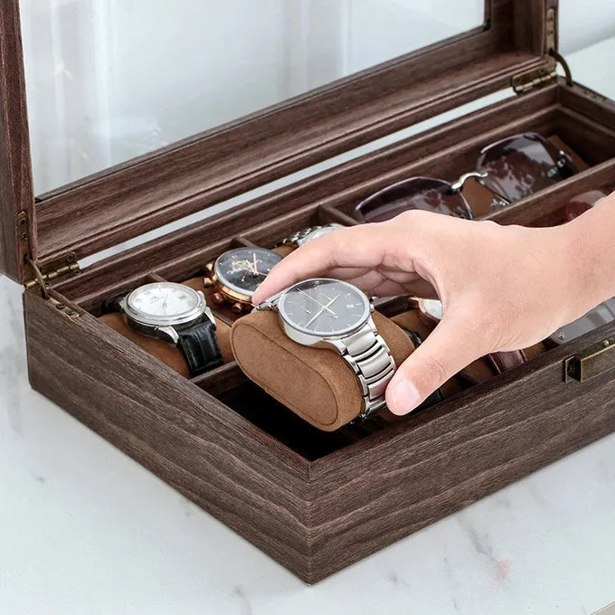 Luxury Wooden Watch Sunglasses Collection Box - 6 3 Slots