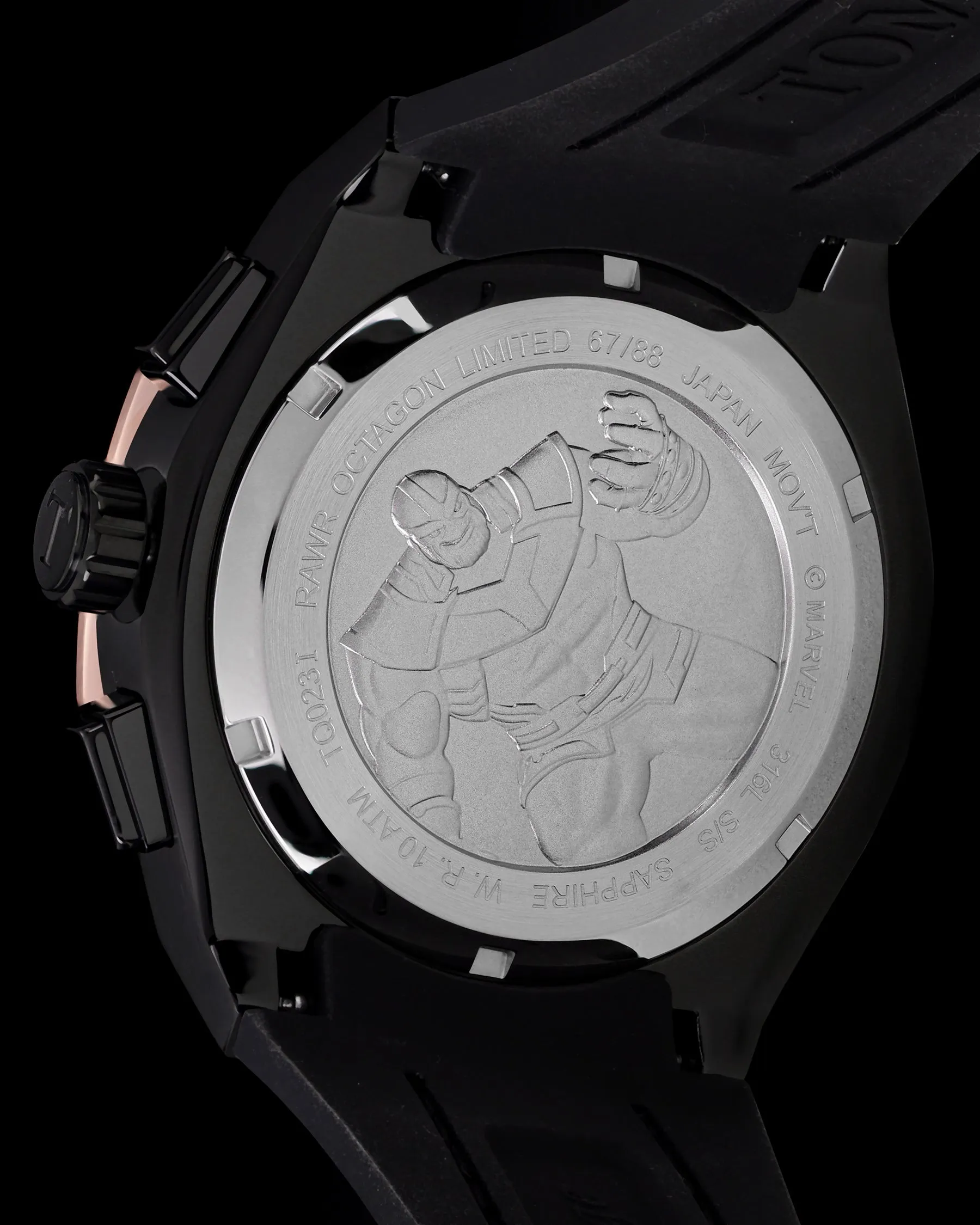 Marvel Thanos TQ023I-D1 (Black/Rosegold) with Rainbow Crystal (Black Leather with Silicone Strap)