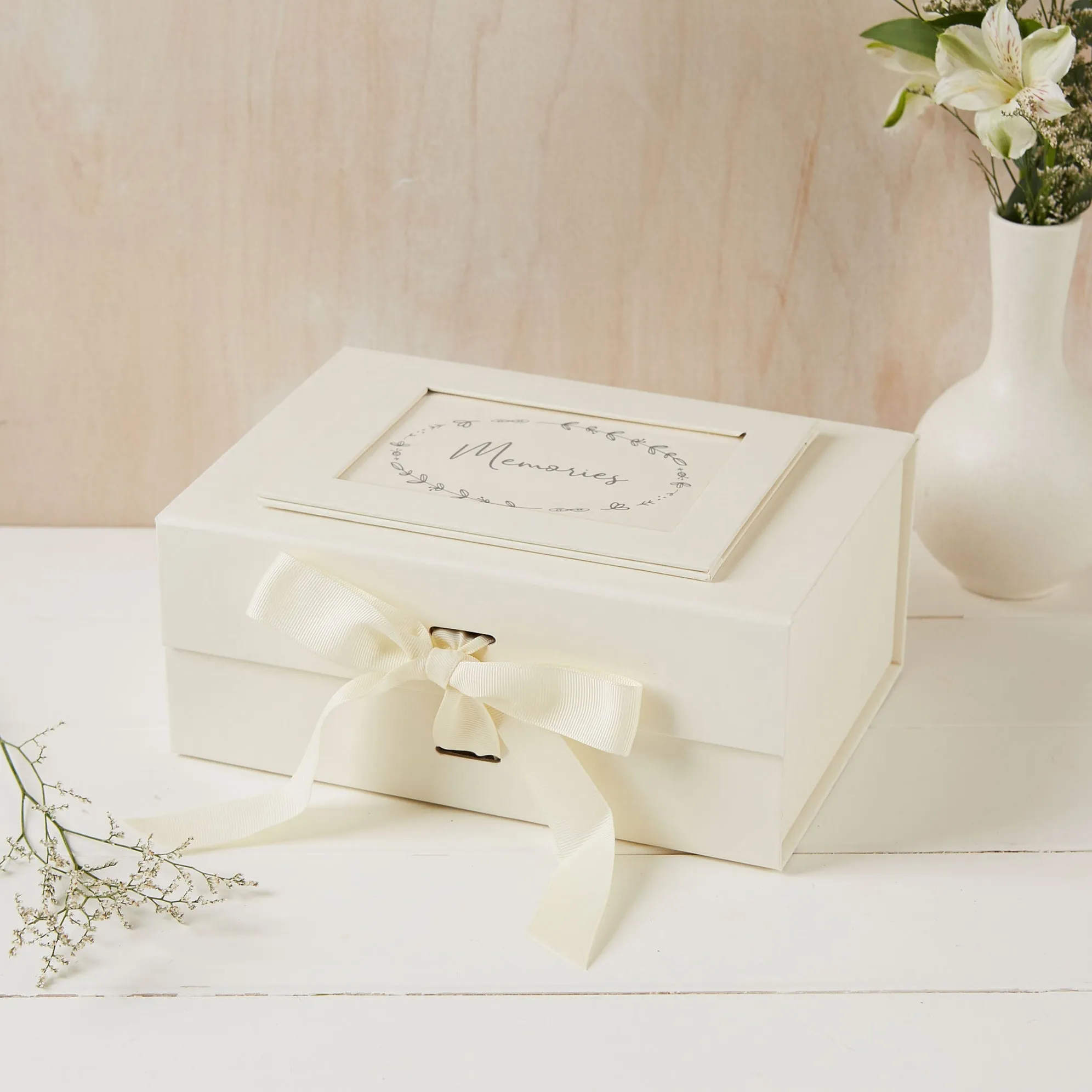 Medium 'Memories' Ivory Card Memory Keepsake Box