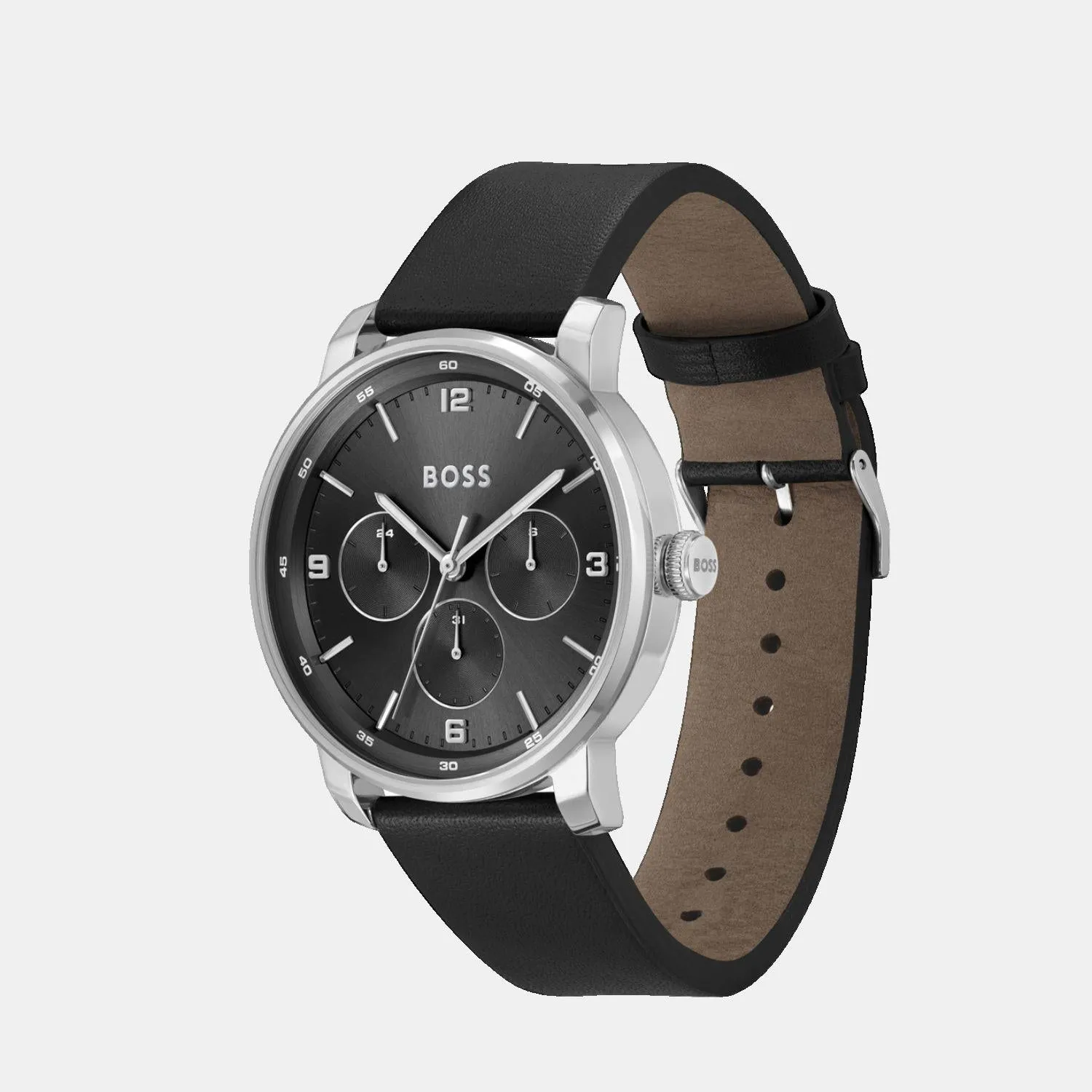 Men Quartz Black Dial Multi-Function Leather Watch 1514125