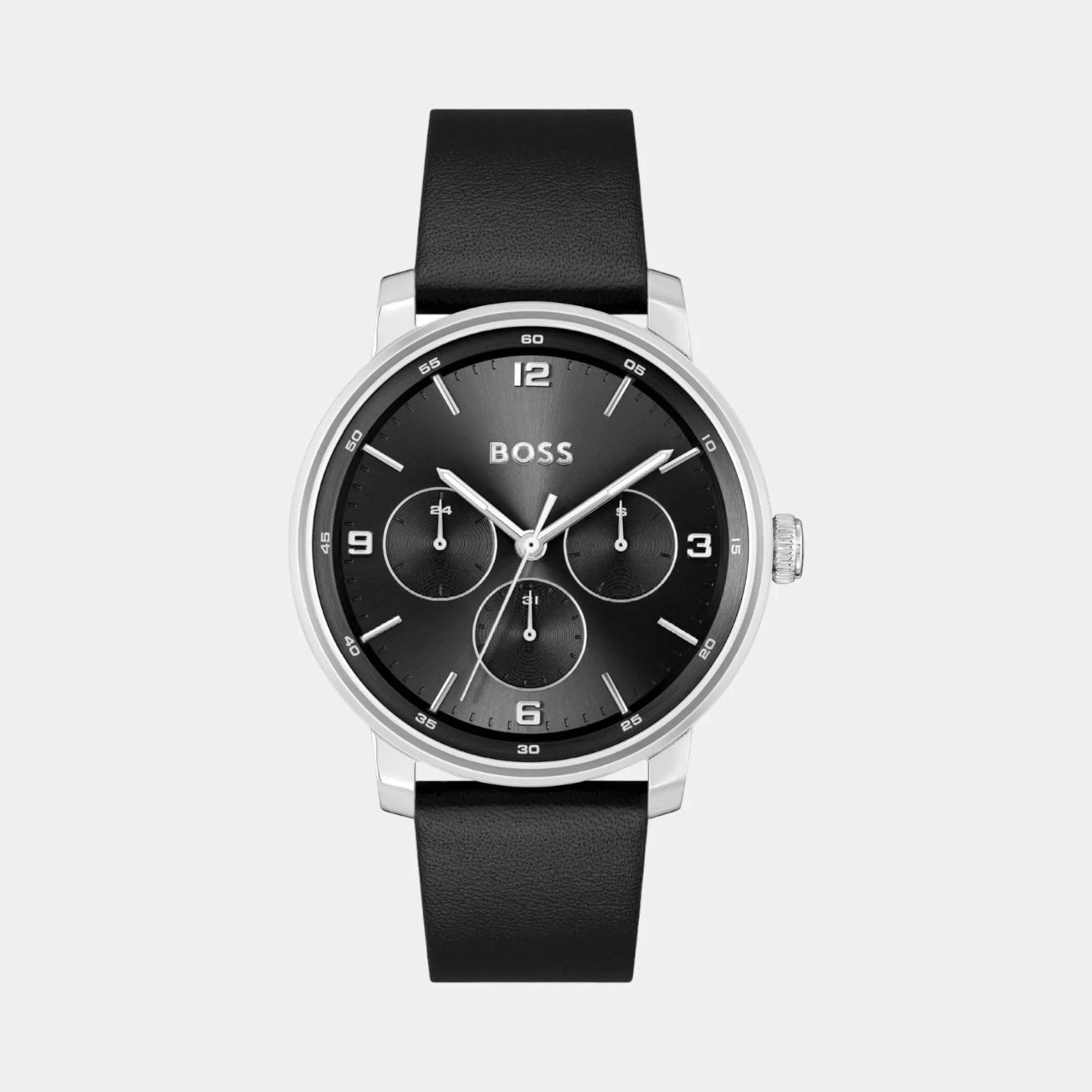 Men Quartz Black Dial Multi-Function Leather Watch 1514125