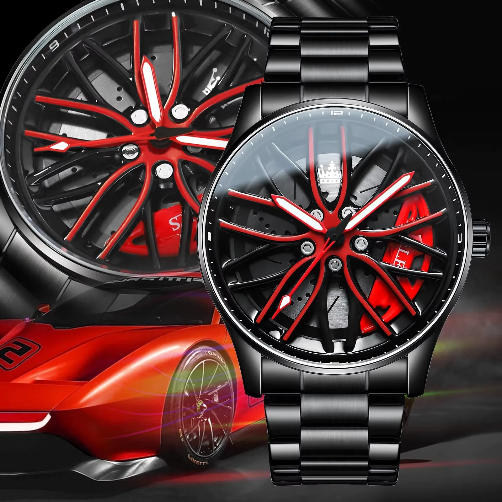 Men Watches Waterproof Rotary Sport Car Rim Man Luxury Watch High Quality Fashion Stainless Steel Quartz Men'S Watches