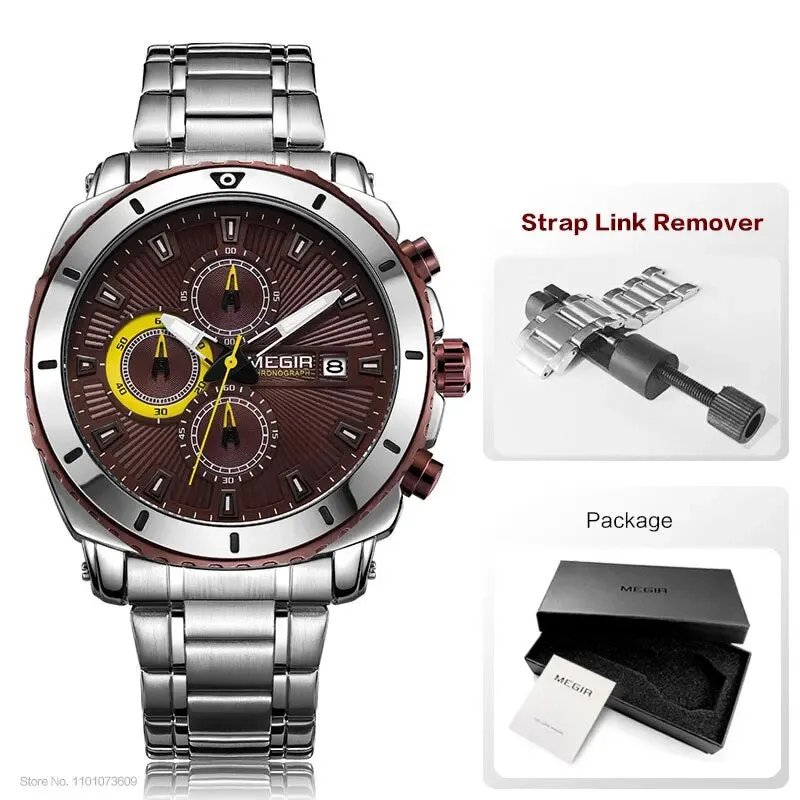 Men's Blue Dial Chronograph Quartz Watches Fashion Stainless Steel Analogue Wristwatches for Man