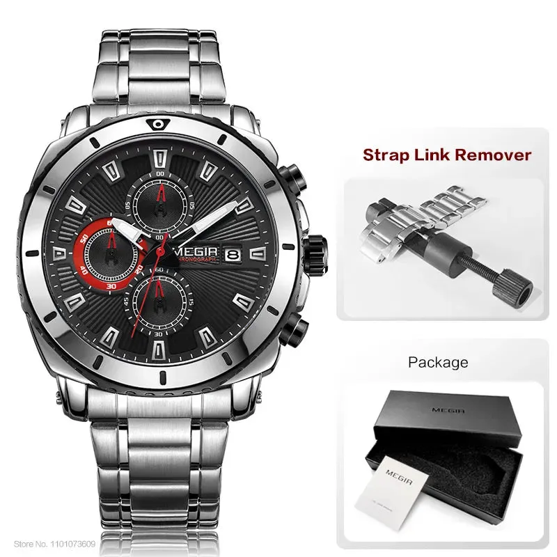 Men's Blue Dial Chronograph Quartz Watches Fashion Stainless Steel Analogue Wristwatches for Man