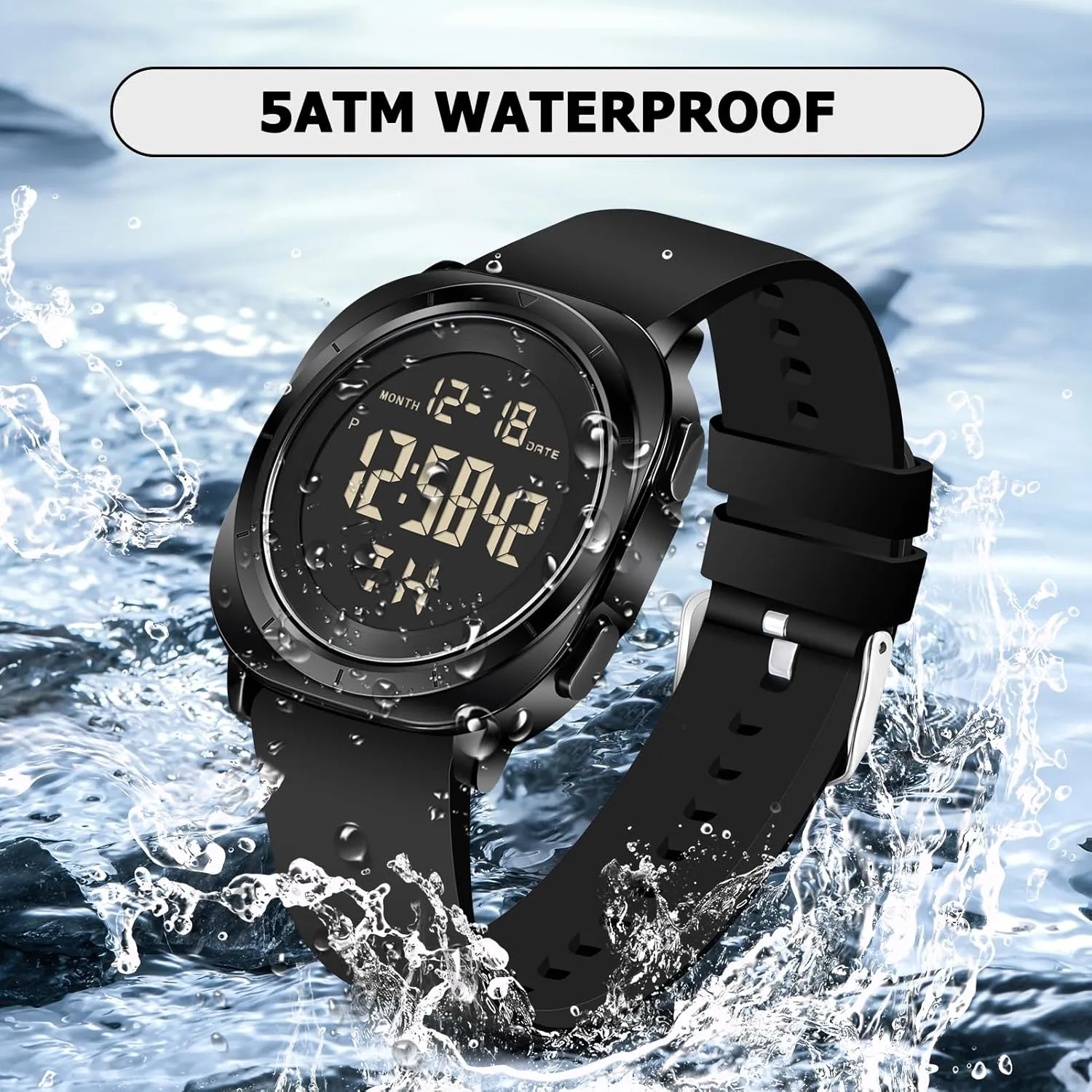 Mens Gold Digital Waterproof Running Wrist Watch for Men Military Sports Tactical Dive Cheap Men's Wrist Watches Digital Black and Silver