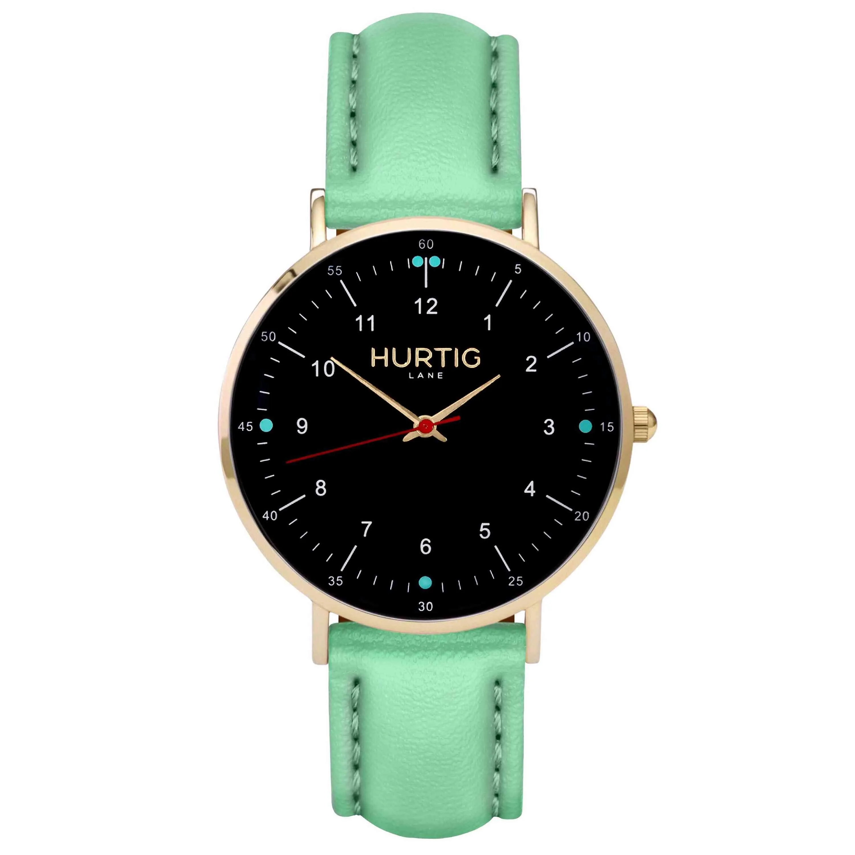 Moderna Vegan Leather Watch Gold, Black & Mint