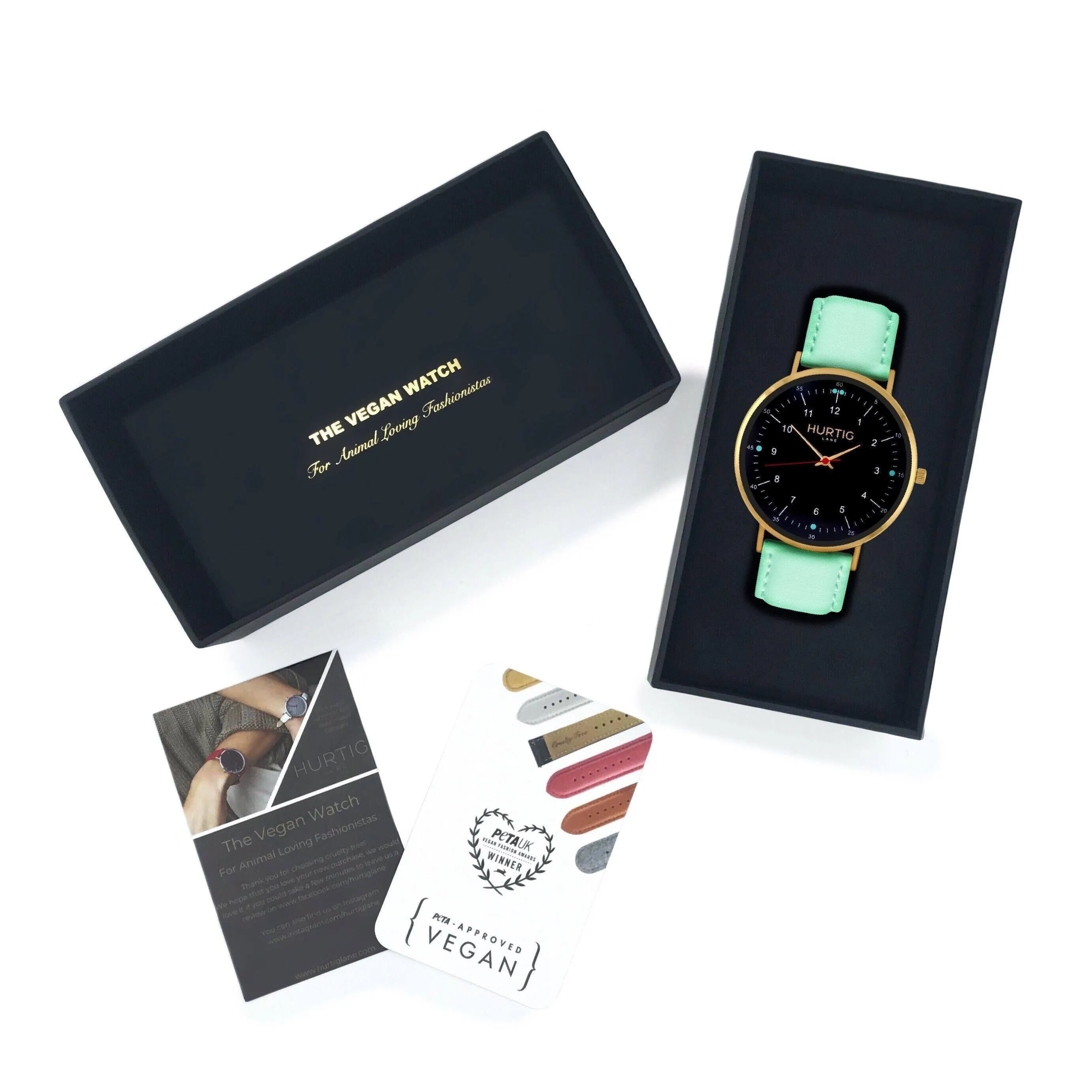 Moderna Vegan Leather Watch Gold, Black & Mint