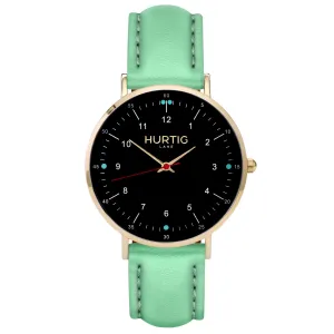 Moderna Vegan Leather Watch Gold, Black & Mint