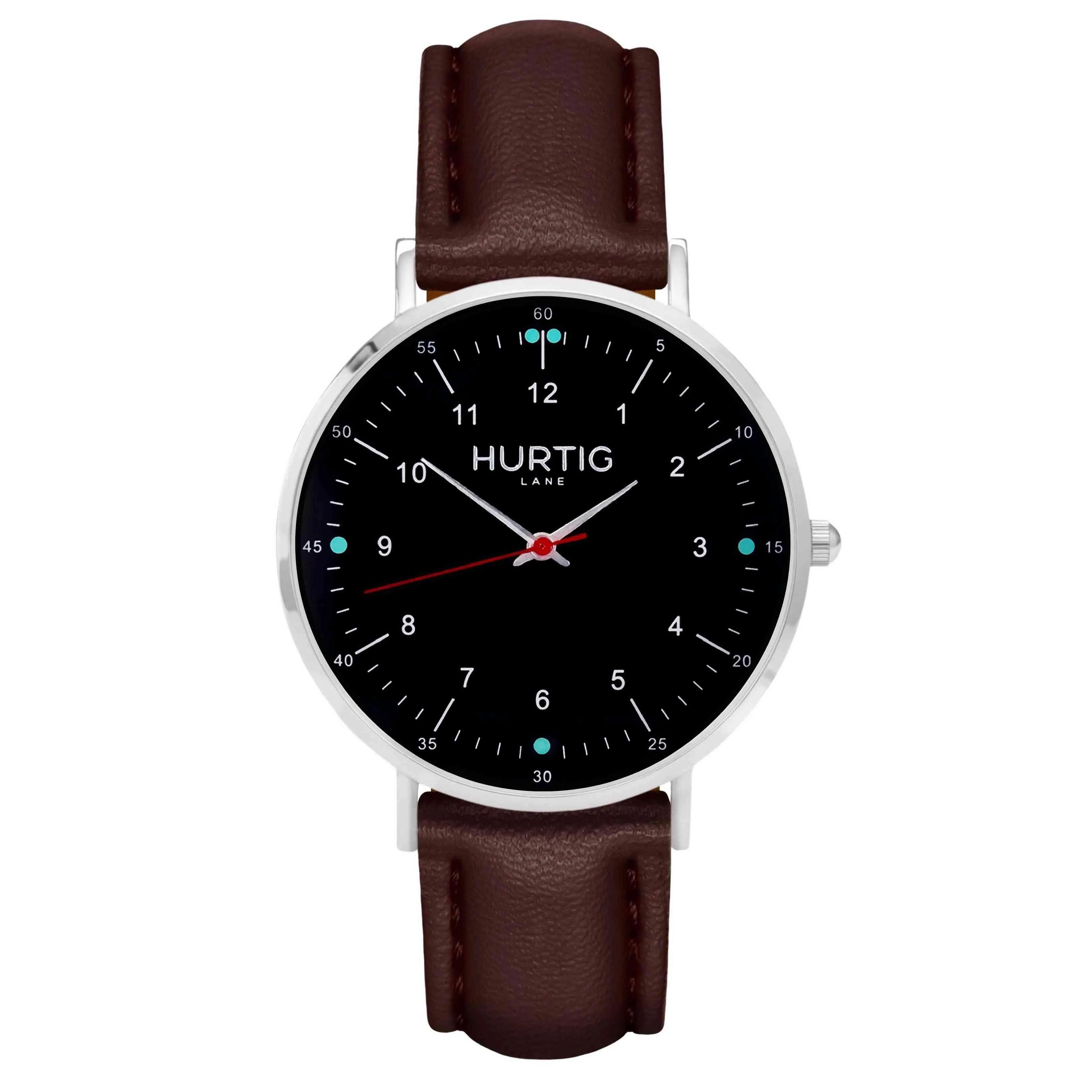 Moderno Vegan Leather Watch Silver, Black & Chestnut