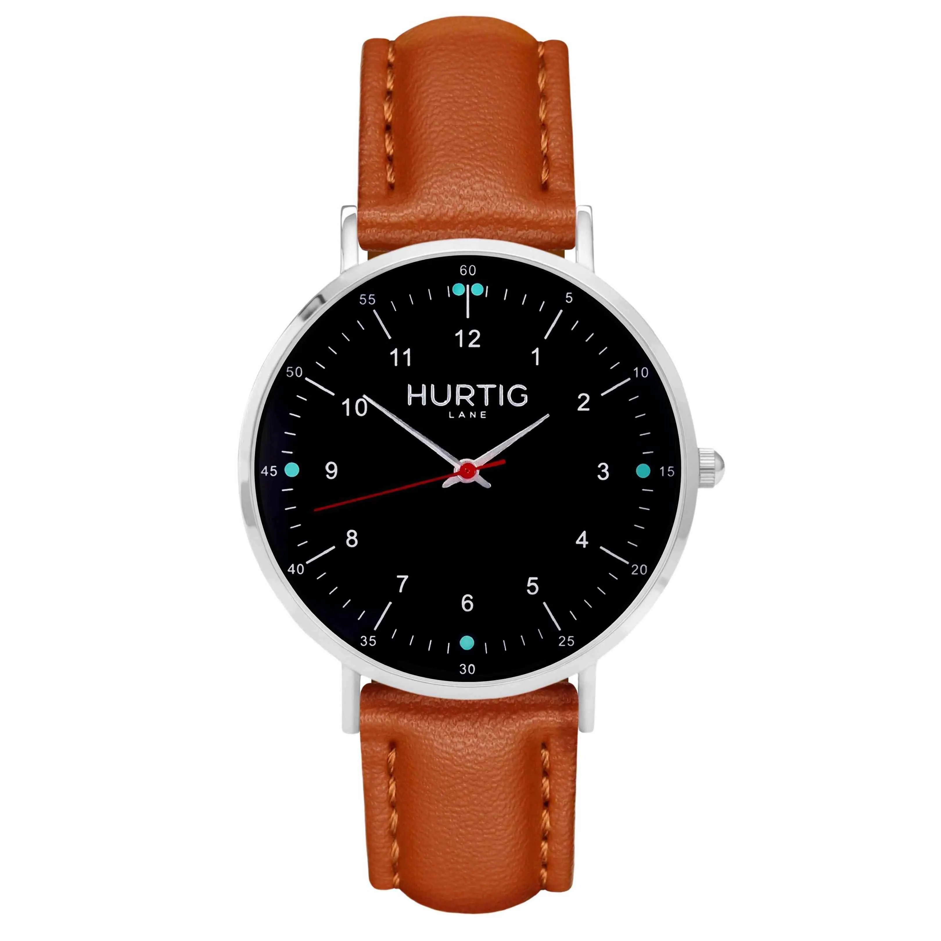 Moderno Vegan Leather Watch Silver, Black & Chestnut