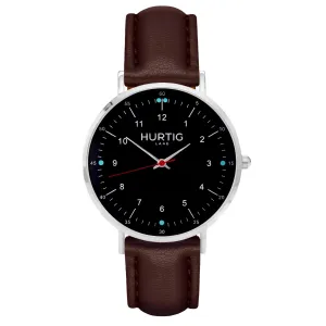 Moderno Vegan Leather Watch Silver, Black & Chestnut