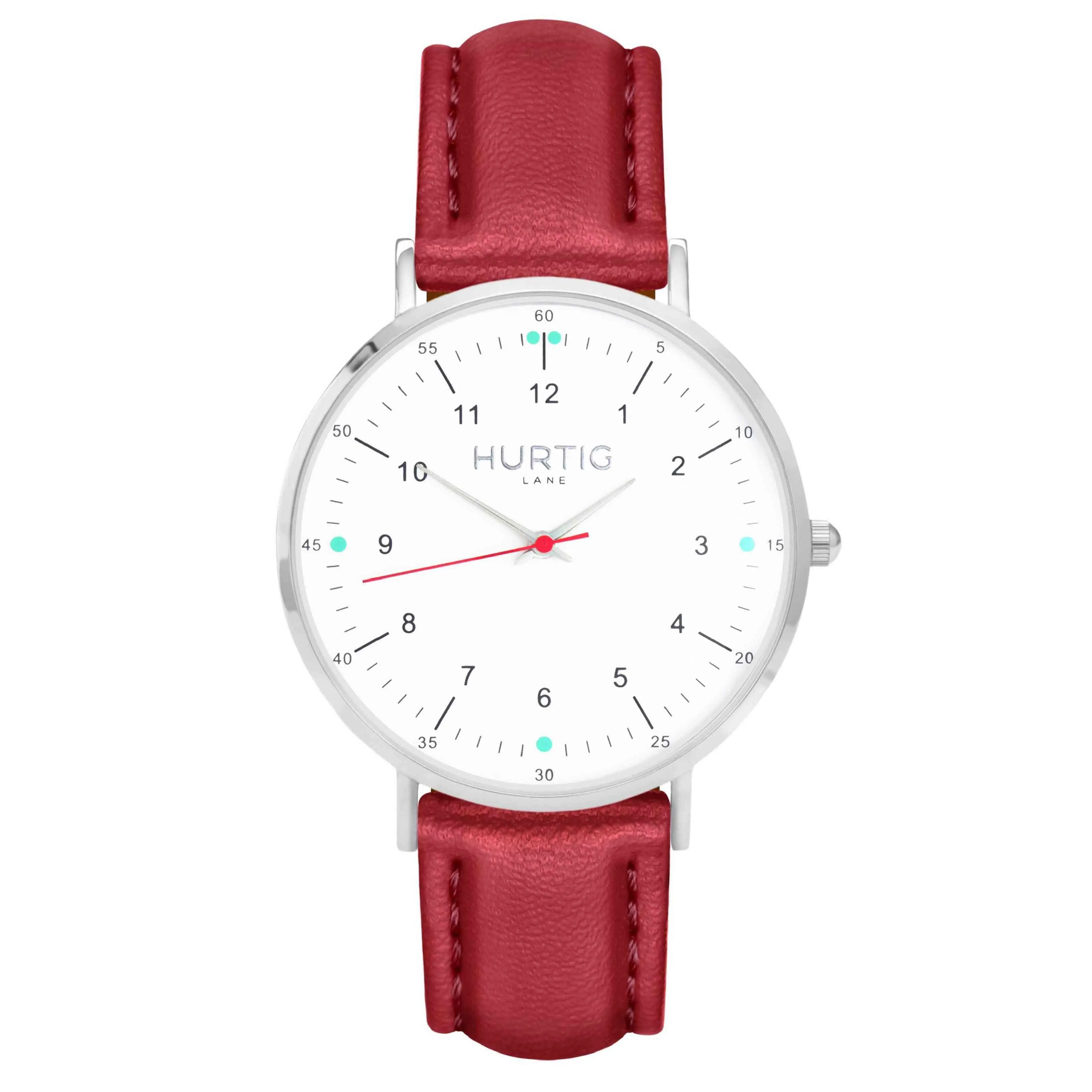 Moderno Vegan Leather Watch Silver, White & Red