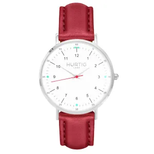 Moderno Vegan Leather Watch Silver, White & Red