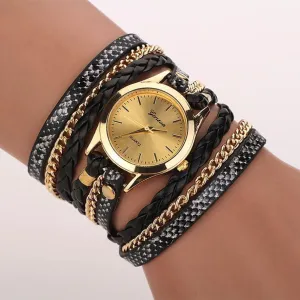Montre Femme 2016 Hot Selling Womens Watches Leopard PU Leather Bracelet Quartz Watch Braided Winding Wrap Ladies WristWatches