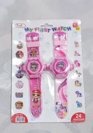 New Baby Girl Multi Functional Watches In Pack Of 2 Pink Color Displays 24 Projections Also With Lighting