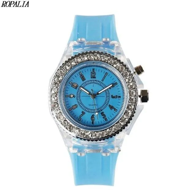 New Women Fashion Geneva LED Backlight Crystal Quartz Sport Waterproof Wristwatches