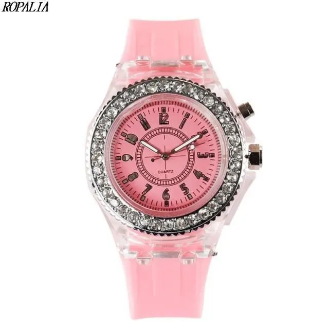 New Women Fashion Geneva LED Backlight Crystal Quartz Sport Waterproof Wristwatches