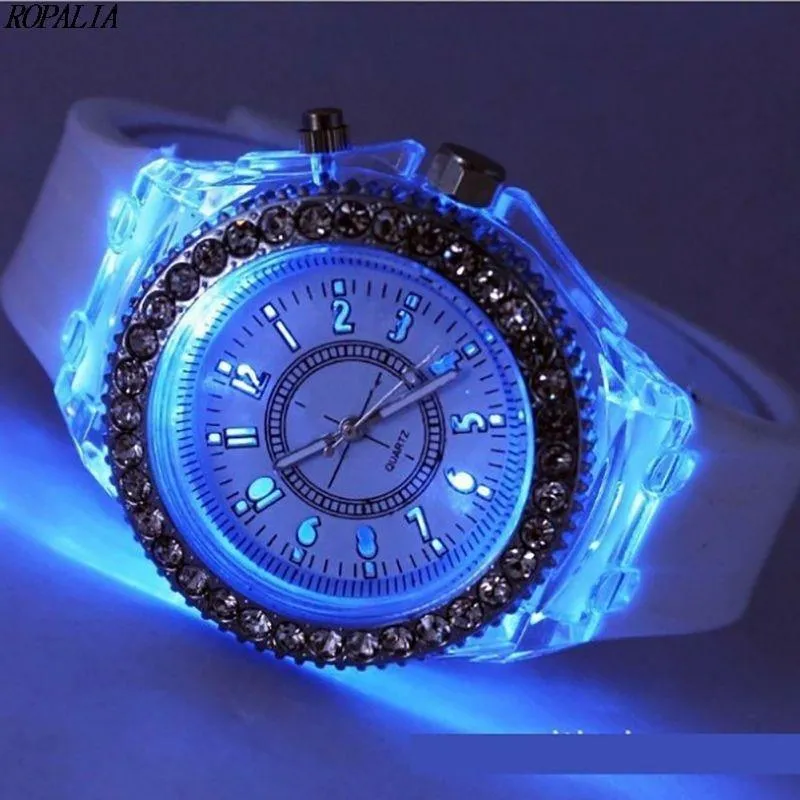 New Women Fashion Geneva LED Backlight Crystal Quartz Sport Waterproof Wristwatches