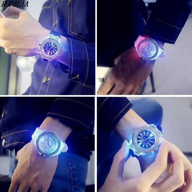New Women Fashion Geneva LED Backlight Crystal Quartz Sport Waterproof Wristwatches