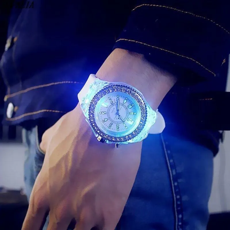 New Women Fashion Geneva LED Backlight Crystal Quartz Sport Waterproof Wristwatches