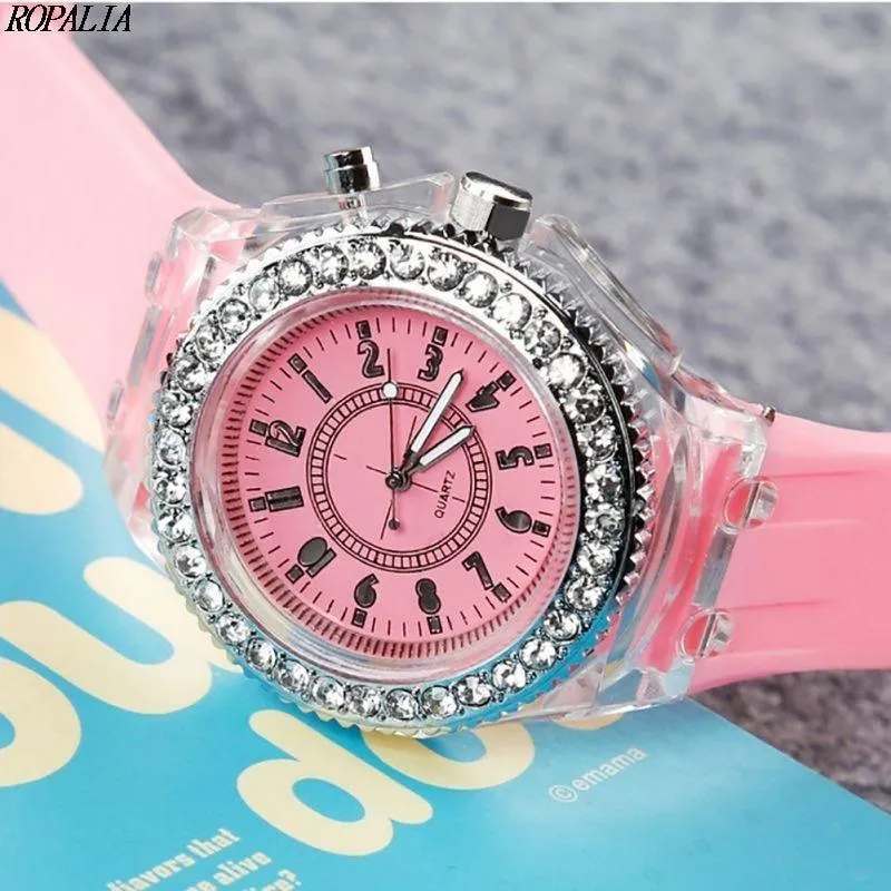 New Women Fashion Geneva LED Backlight Crystal Quartz Sport Waterproof Wristwatches