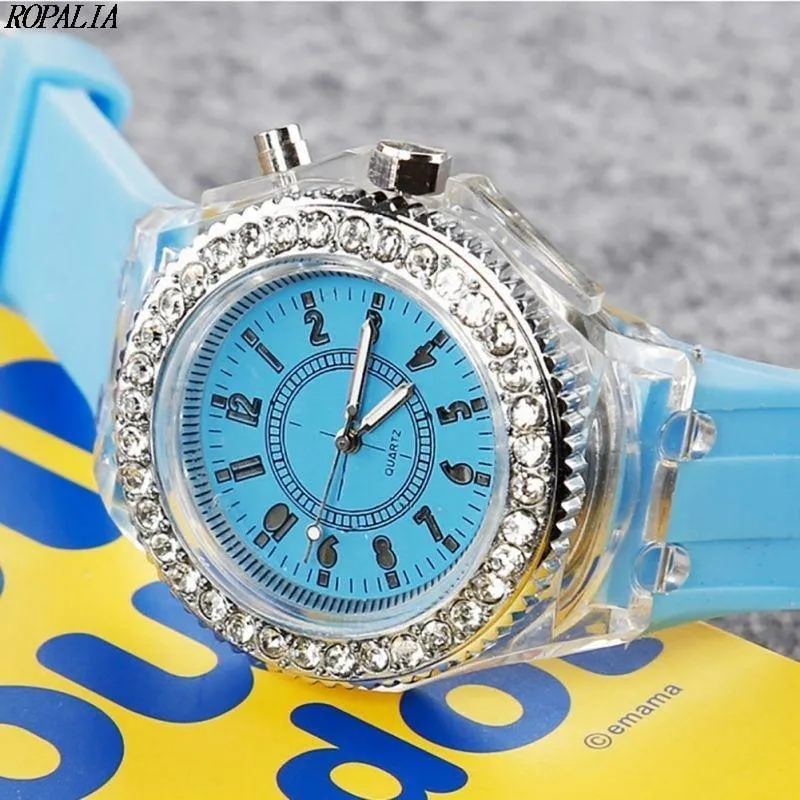 New Women Fashion Geneva LED Backlight Crystal Quartz Sport Waterproof Wristwatches