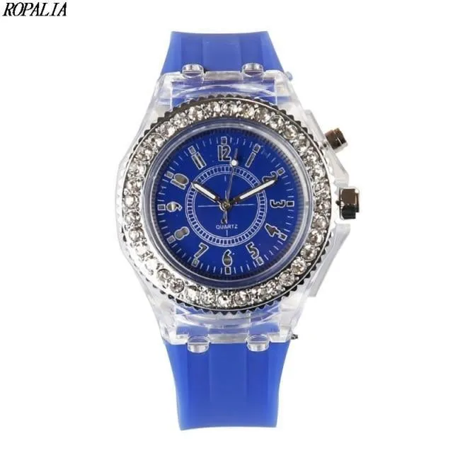 New Women Fashion Geneva LED Backlight Crystal Quartz Sport Waterproof Wristwatches