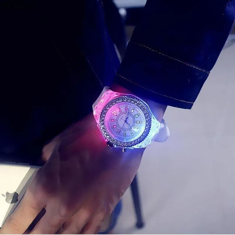 New Women Fashion Geneva LED Backlight Crystal Quartz Sport Waterproof Wristwatches