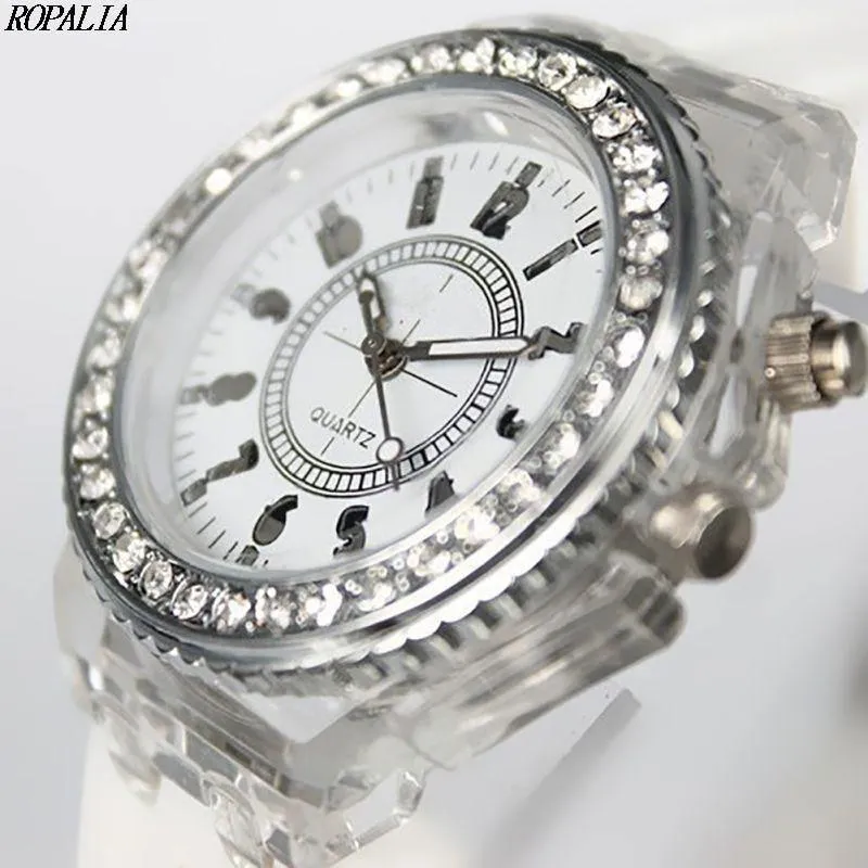 New Women Fashion Geneva LED Backlight Crystal Quartz Sport Waterproof Wristwatches