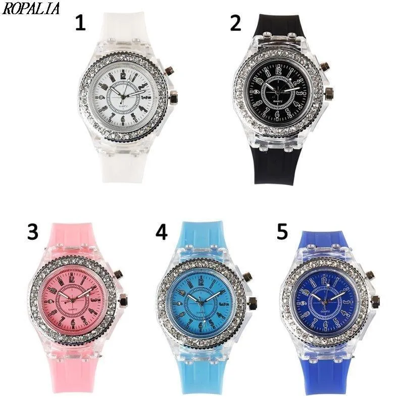 New Women Fashion Geneva LED Backlight Crystal Quartz Sport Waterproof Wristwatches