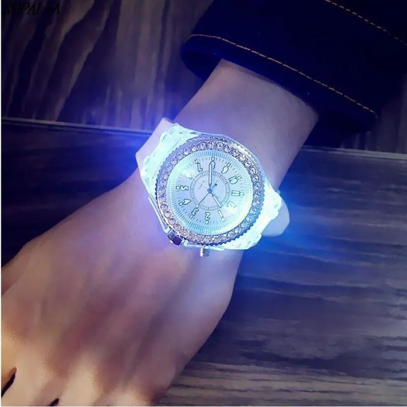 New Women Fashion Geneva LED Backlight Crystal Quartz Sport Waterproof Wristwatches