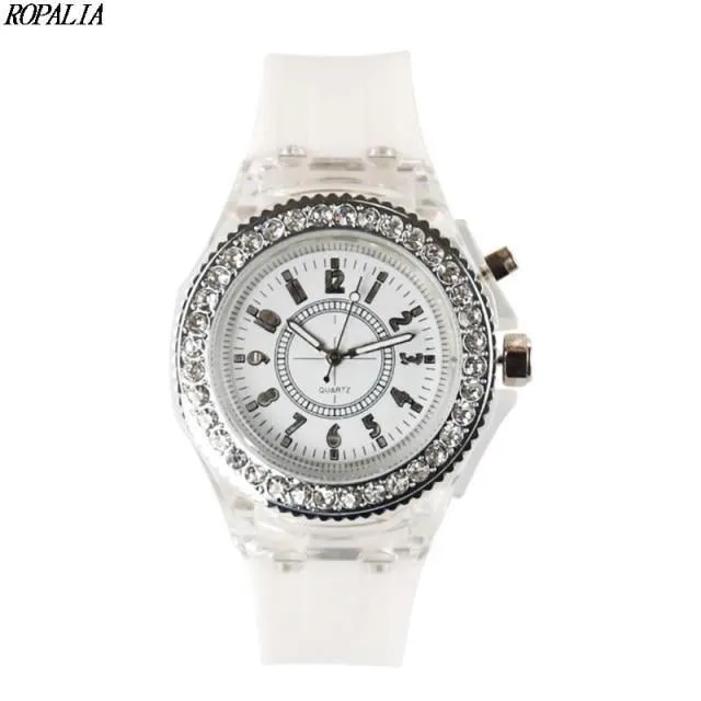 New Women Fashion Geneva LED Backlight Crystal Quartz Sport Waterproof Wristwatches