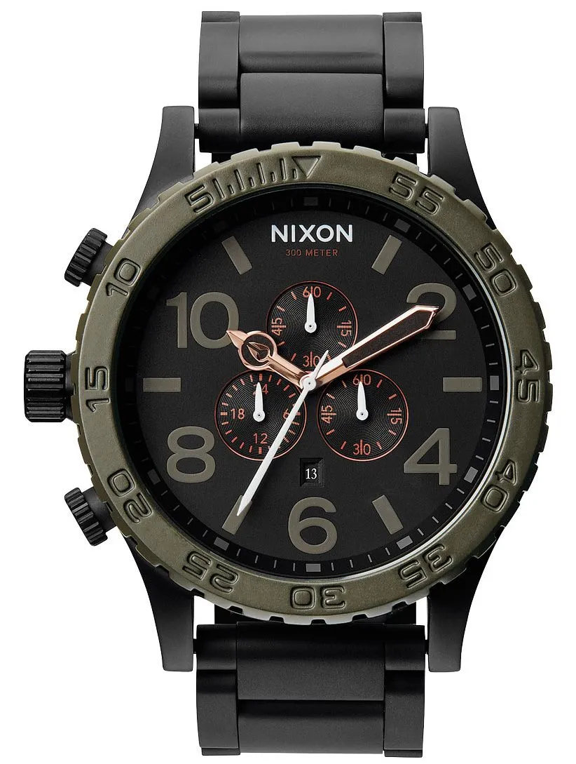Nixon 51-30 Chrono Black Dial Industrial Green Ion-plated Men's Watch A083-1530