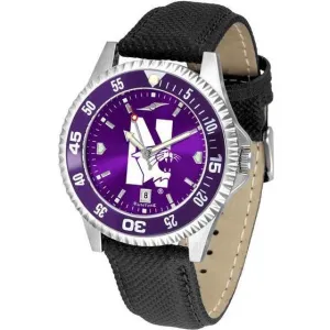 Northwestern Wildcats Mens Competitor Ano Poly/Leather Band Watch w/ Colored Bezel