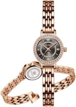 OLEVS Black Gold Watch for Women: Fashion Ladies Watches, Waterproof Bracelet, Gold Analog Quartz Watch