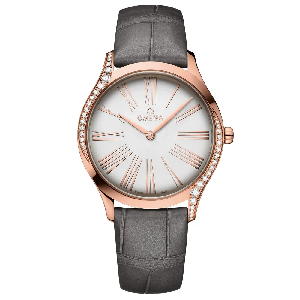 OMEGA De Ville Tresor 36mm Silver Dial 18ct Rose Gold Diamond Ladies Quartz Watch 42858366002001