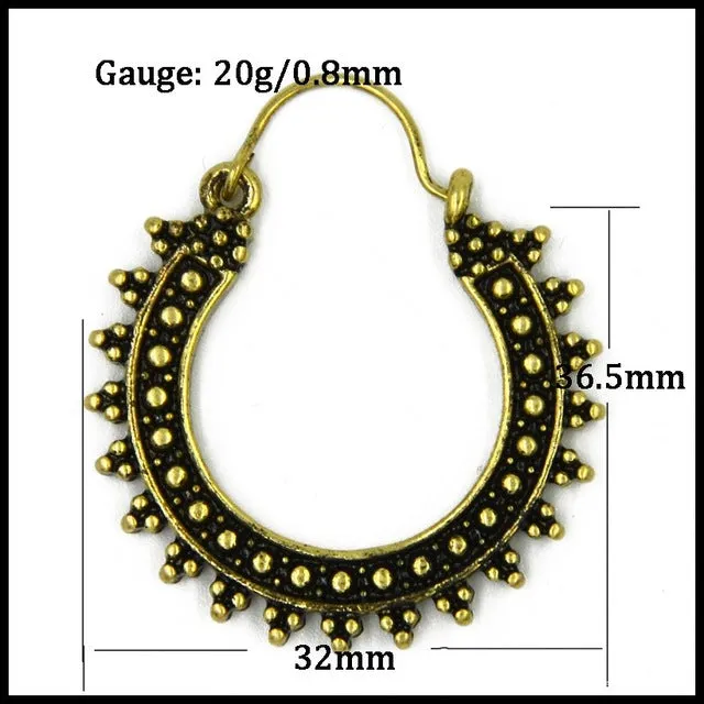 Pair Brass Tribal Indian Beaded Mandala Lotus Flower Design Spiral Drop Earring Charming Jewelry Dangle Ear Piercing 16 Style