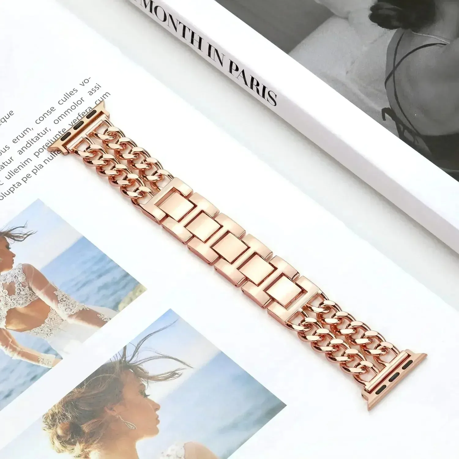 Premium Metal Chain Women's Apple Watch Bracelet Strap - Stylish 38mm to 49mm Wristband for iWatch models up to 9 Smart Watch Accessories Replacement Watchbands - Stylish Gift for Ladies