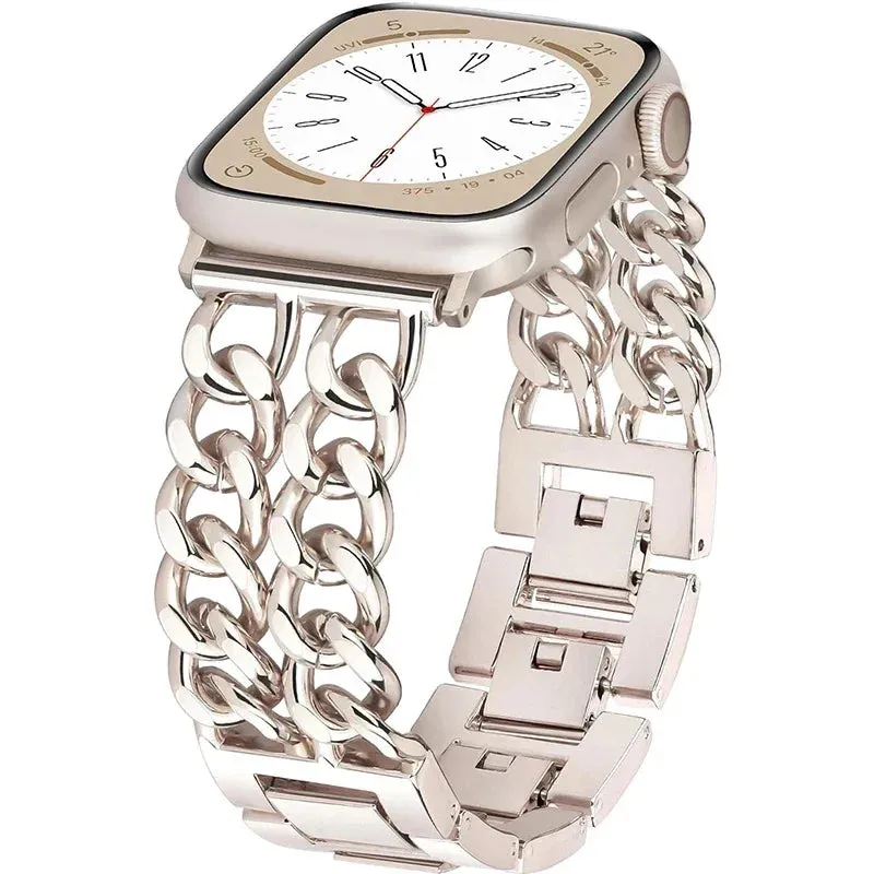 Premium Metal Chain Women's Apple Watch Bracelet Strap - Stylish 38mm to 49mm Wristband for iWatch models up to 9 Smart Watch Accessories Replacement Watchbands - Stylish Gift for Ladies