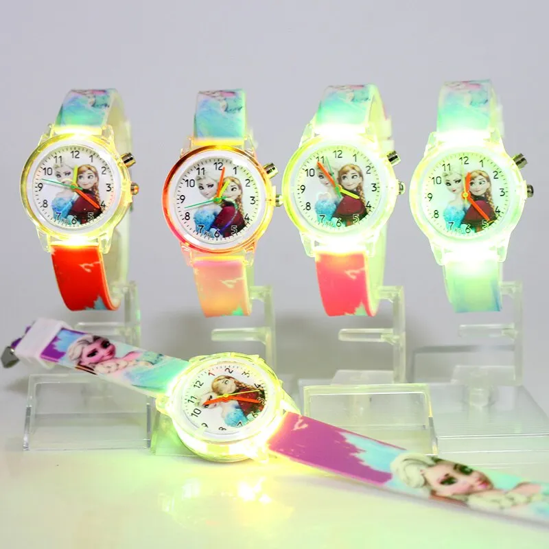 Princess Elsa Children Watches Spiderman Colorful Light Source Boys Watch Girls Kids Party Gift Clock Wrist Relogio Feminino