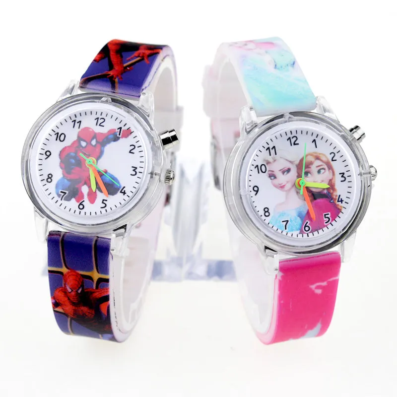 Princess Elsa Children Watches Spiderman Colorful Light Source Boys Watch Girls Kids Party Gift Clock Wrist Relogio Feminino
