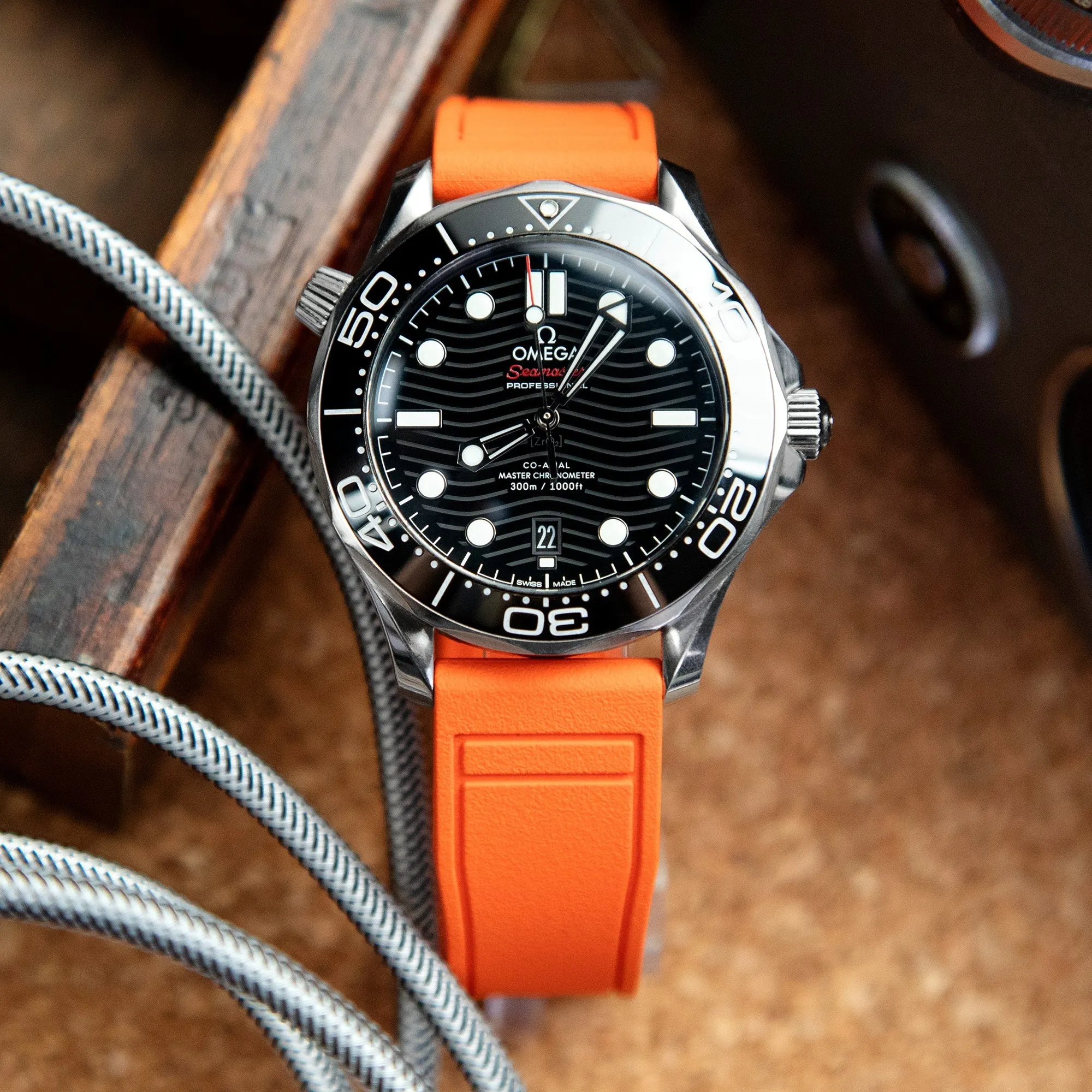 Quick Release Orange Pilot FKM rubber watch strap, 20mm or 22mm