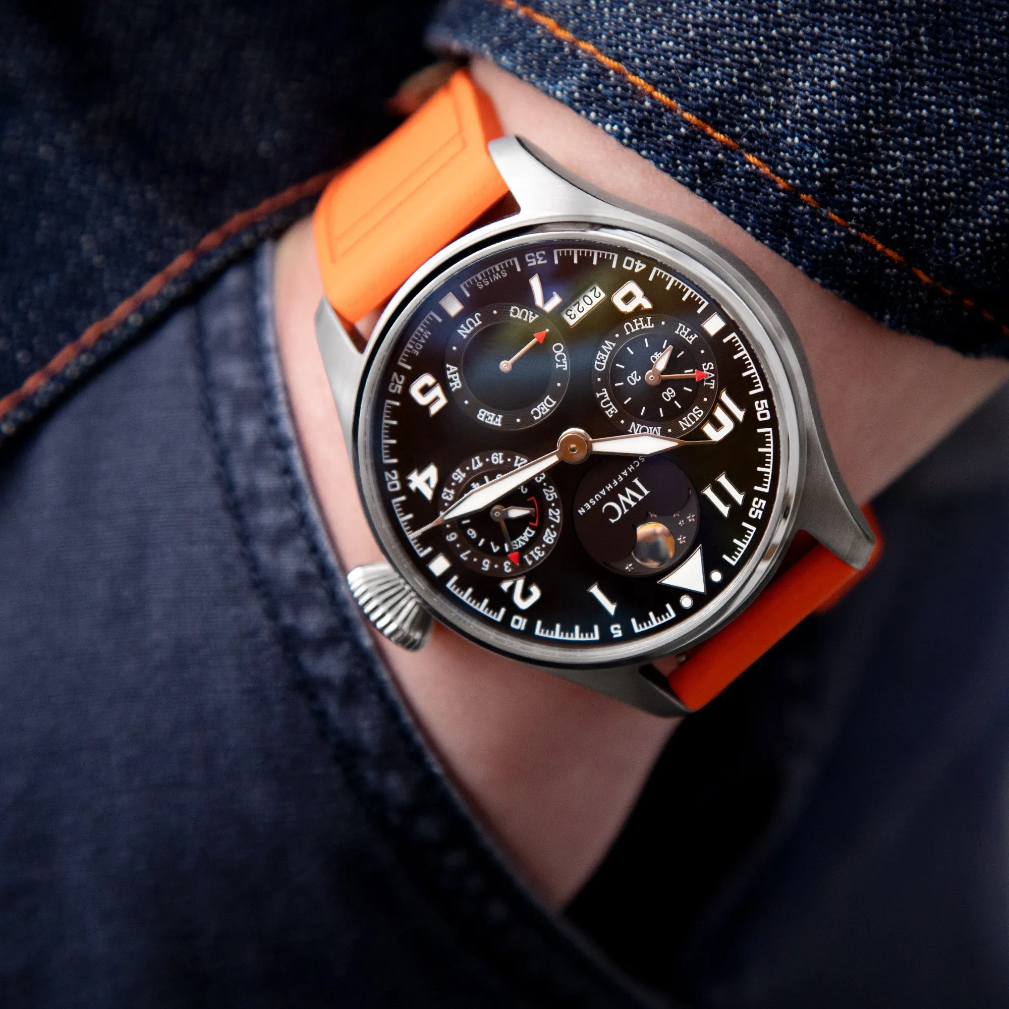 Quick Release Orange Pilot FKM rubber watch strap, 20mm or 22mm