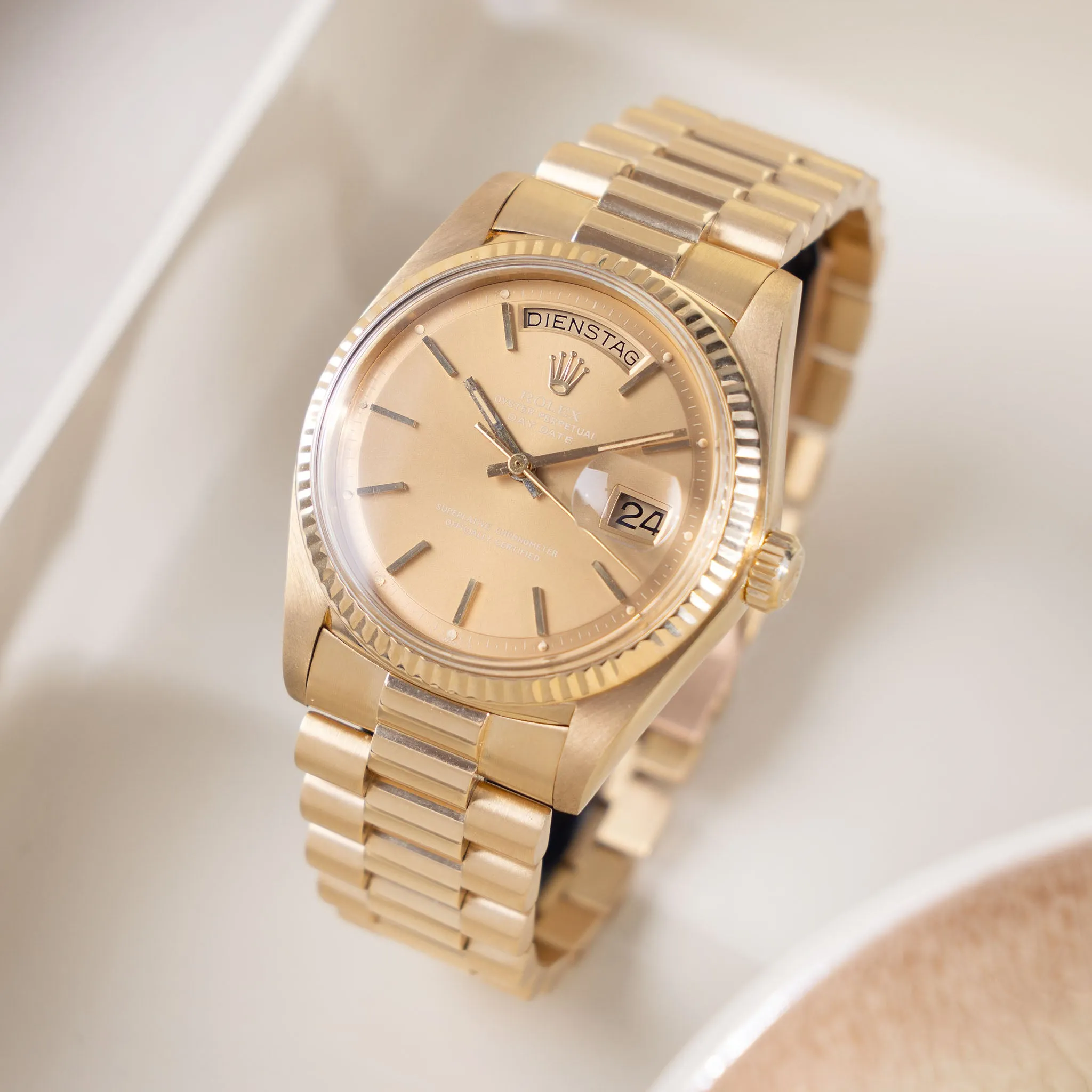 Rolex Day-Date ref. 1803 "Havana Ghost dial" with Box and Papers