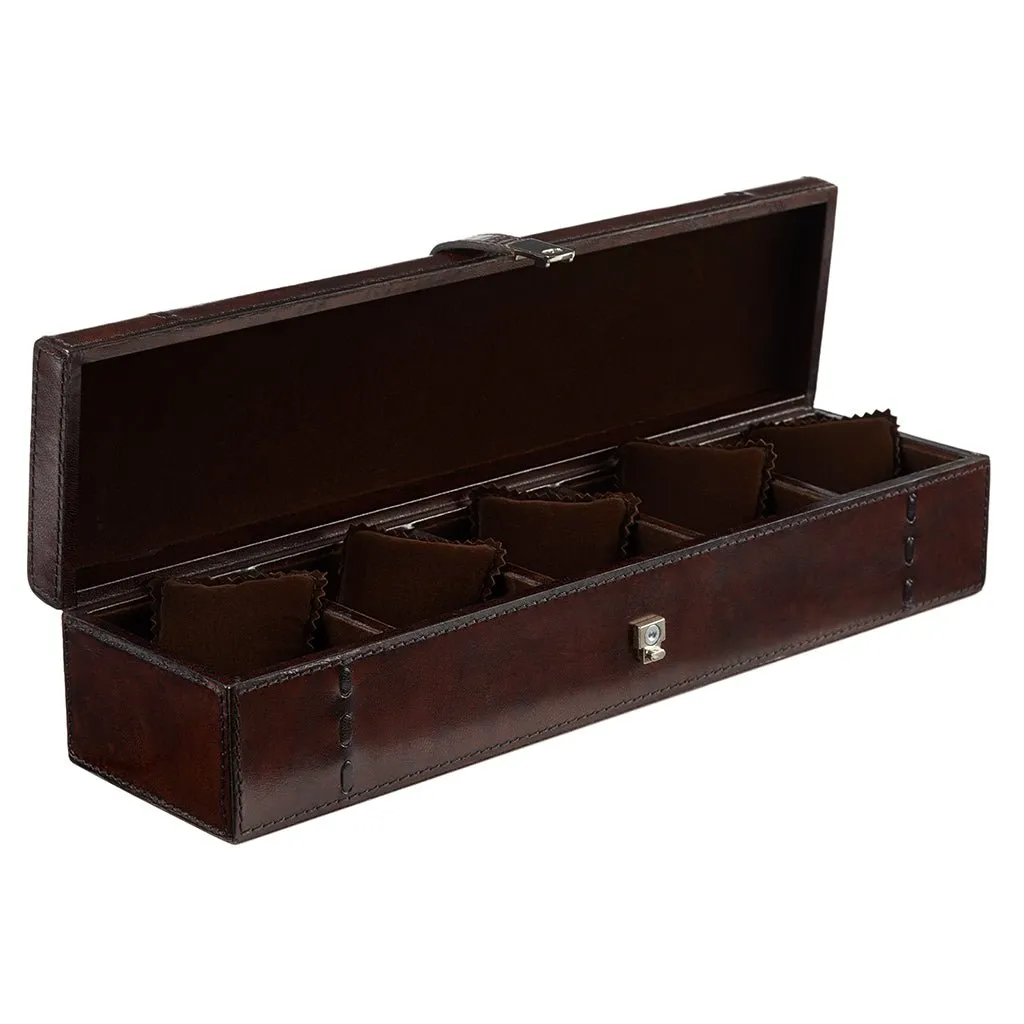 Seconds Leather Watch Box For Five Watches - Dark Brown