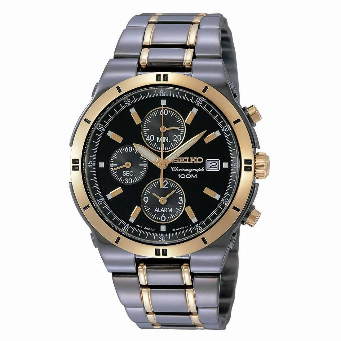 Seiko Mens Chronograph Black and Gold IP Watch SNAA30P9